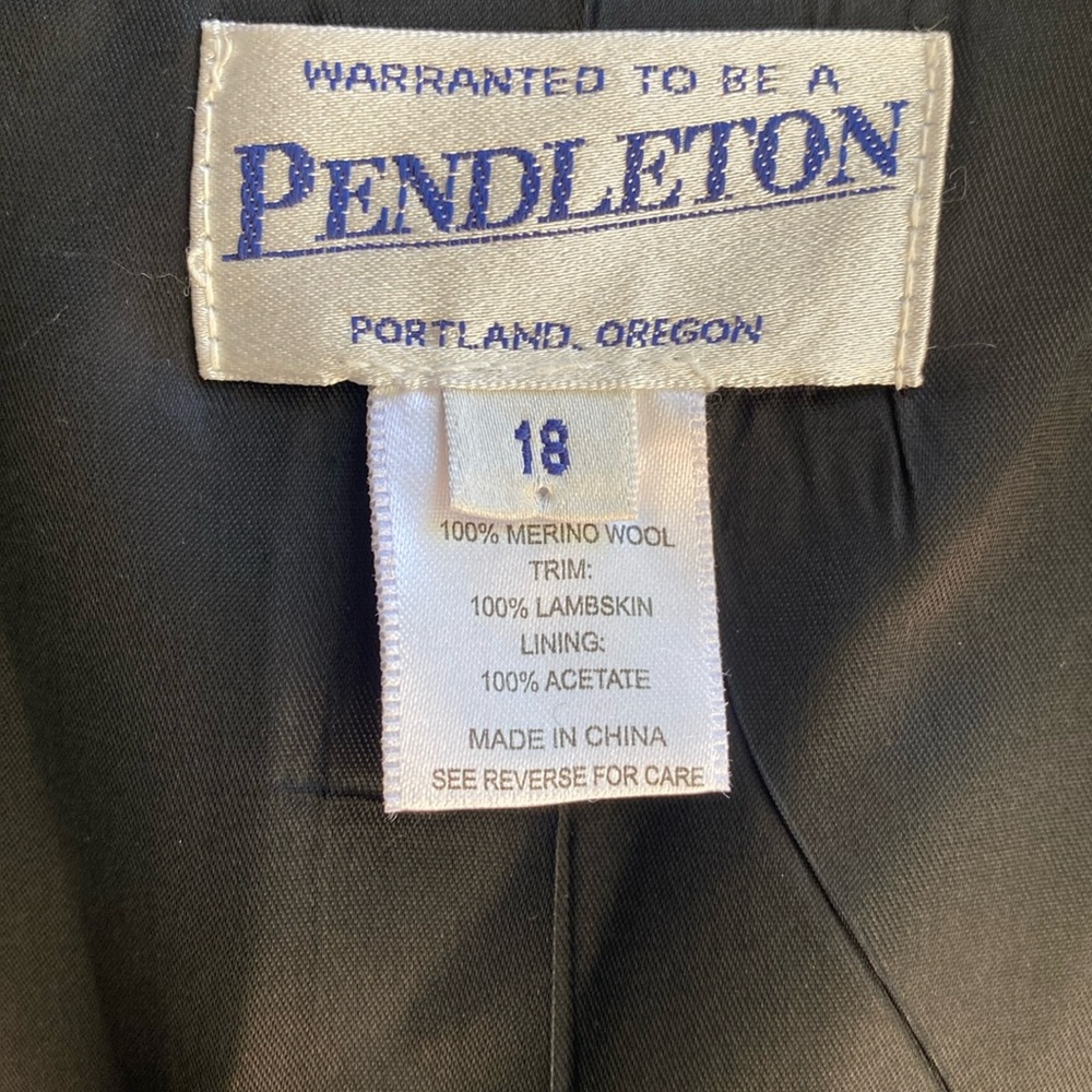 Pendleton Plaid 100% Merino Wool Coat with Lambskin Leather Trim Size 18 - Picture 3 of 16